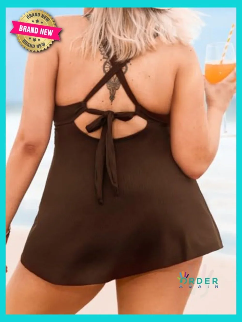 Plus Size One Piece Swimsuit V Neck Swim Dress Crisscross Back Adjustable